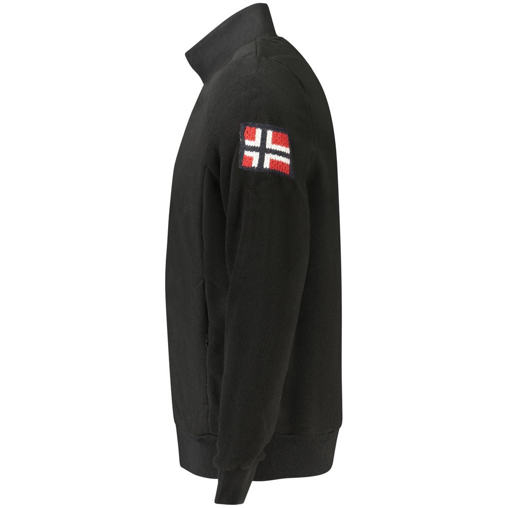Norway 1963 Black Polyester Men Sweater with embroidery and zip detail, showcasing comfort and style.