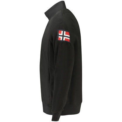 Norway 1963 Black Polyester Men Sweater with embroidery and zip detail, showcasing comfort and style.