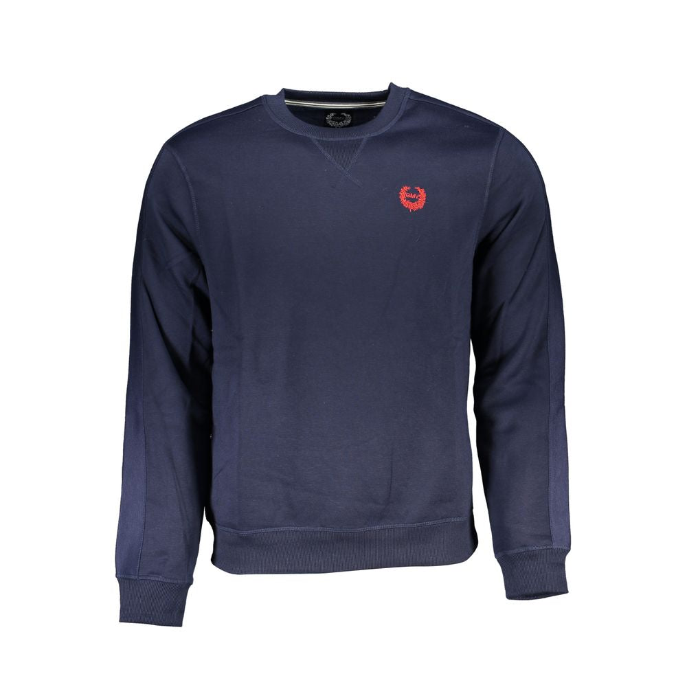 Gianmarco Venturi Blue Cotton Sweatshirt with long sleeves, crew neck, fleece, and logo embroidery.