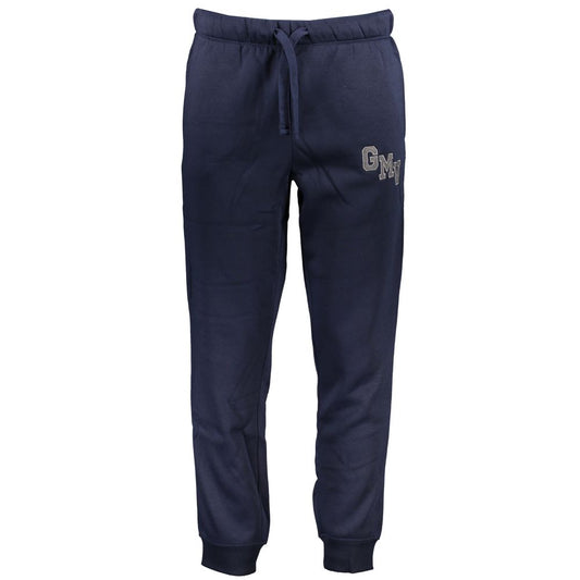 Gianmarco Venturi Blue Cotton Pant, sports trousers with elastic waist, lace ties, embroidery logo, fleece fabric, 3 pockets, ankle cuff