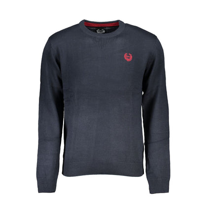Gianmarco Venturi Blue Cotton Sweater with embroidery and logo, long-sleeved crew neck design