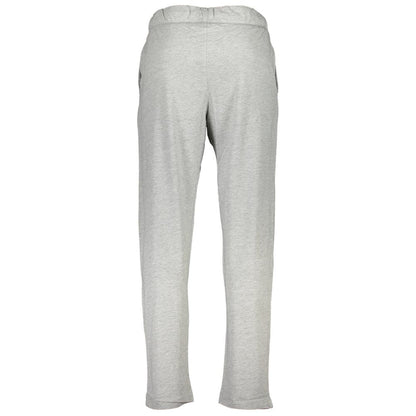 Back view of Gianmarco Venturi Gray Cotton Pant featuring elastic waist with laces, light cotton fabric, and contrasting details.