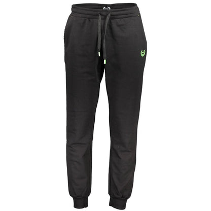 Gianmarco Venturi Black Cotton Pant with elastic waist, ankle cuff, and contrasting embroidery. Sports trousers with logo.