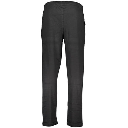 Gianmarco Venturi Black Cotton Pant, sports trousers with elastic waist, light cotton, 2 pockets, contrasting details, embroidery logo.
