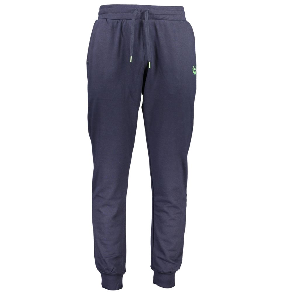 Gianmarco Venturi Blue Cotton Pant with elastic waist, ankle cuff, and logo. Sports trousers with contrasting details and embroidery.
