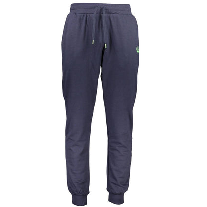 Gianmarco Venturi Blue Cotton Pant with elastic waist, ankle cuff, and logo. Sports trousers with contrasting details and embroidery.