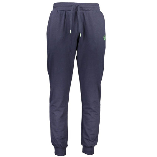 Gianmarco Venturi Blue Cotton Pant with elastic waist, ankle cuff, and logo. Sports trousers with contrasting details and embroidery.