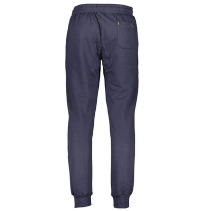 Gianmarco Venturi Blue Cotton Pant with elastic waist, ankle cuffs, contrasting details, embroidery, logo, and three pockets.