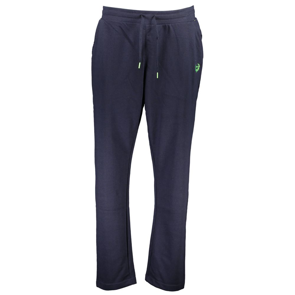 Gianmarco Venturi Blue Cotton Pant with elastic waist, laces, and contrasting embroidery details.
