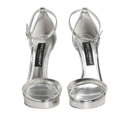 Dolce & Gabbana Silver Leather Platform Keira Sandals Shoes