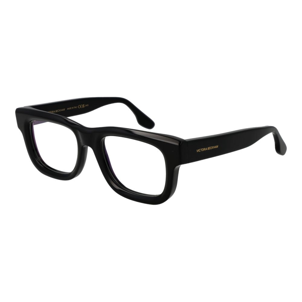 Victoria Beckham Black Acetate Glasses (Frames) with full-rim black acetate frame and branded case. Stylish rectangular design for women.