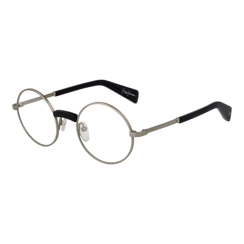 Yohji Yamamoto Silver Monel Glasses (Frames) with full-rim round design, silver monel frame, and black temples.