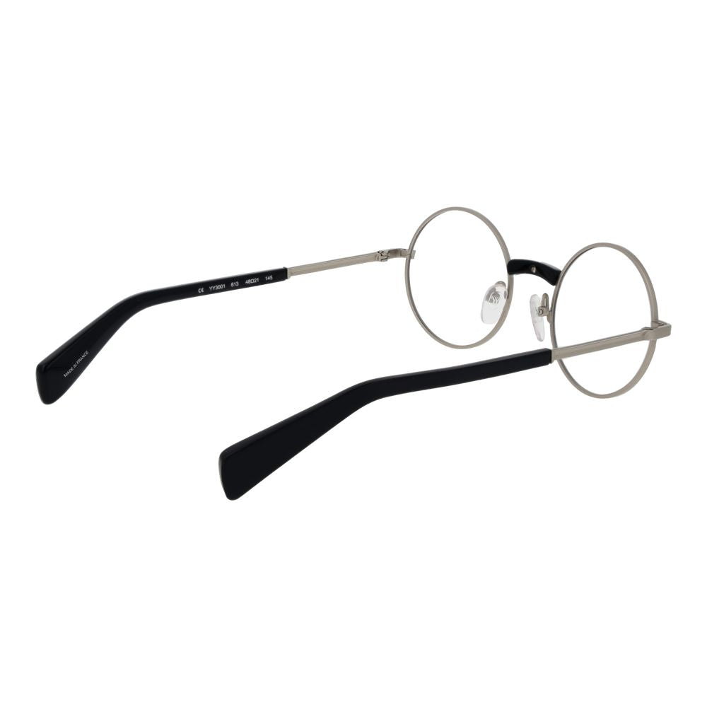 Yohji Yamamoto Silver Monel Glasses (Frames) with full-rim round style and silver color, unisex design with branded soft case included.
