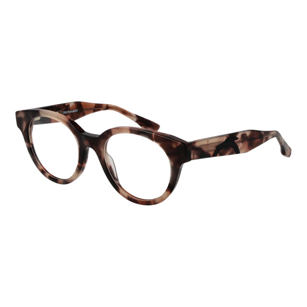 Trussardi Brown Acetate Glasses (Frames), unisex full-rim browline with demo plastic lenses, brown acetate material.