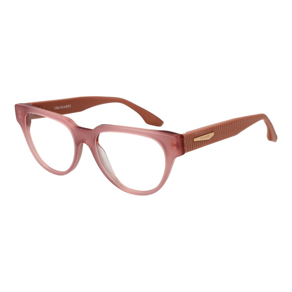 Trussardi Pink Acetate Glasses (Frames), rose full-rim panto style for women, acetate material with demo lenses, size 53-17-140mm.