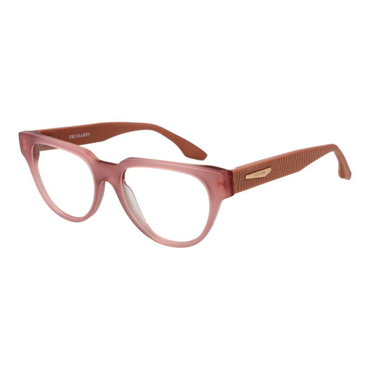 Trussardi Pink Acetate Glasses (Frames), rose full-rim panto style for women, acetate material with demo lenses, size 53-17-140mm.