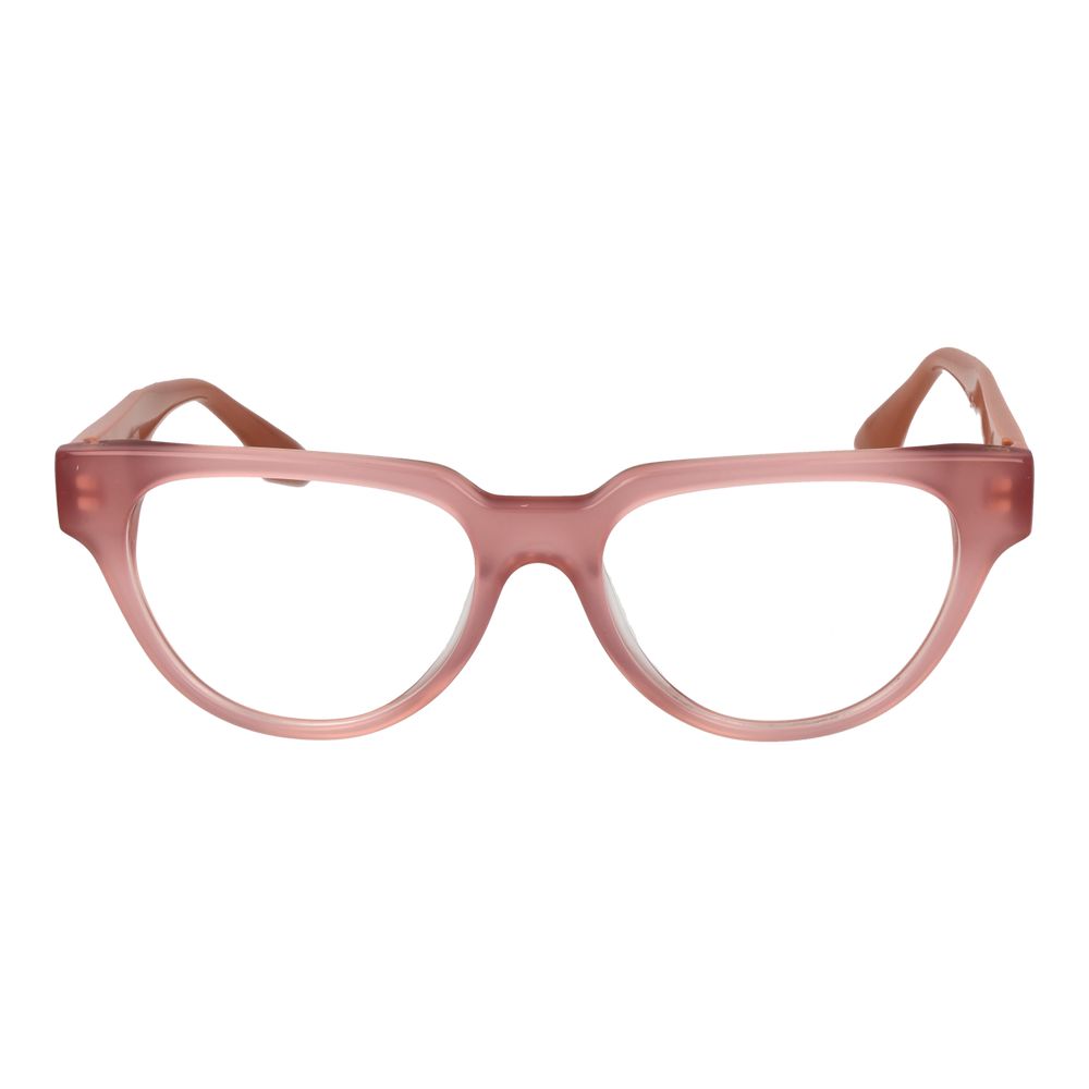 Trussardi Pink Acetate Glasses (Frames) in rose color, full-rim style with panto shape, ideal for women, featuring spring hinges.