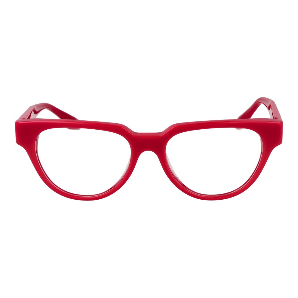 Trussardi Red Acetate Glasses (Frames) for women, full-rim style with demo lenses and spring hinge in panto style.
