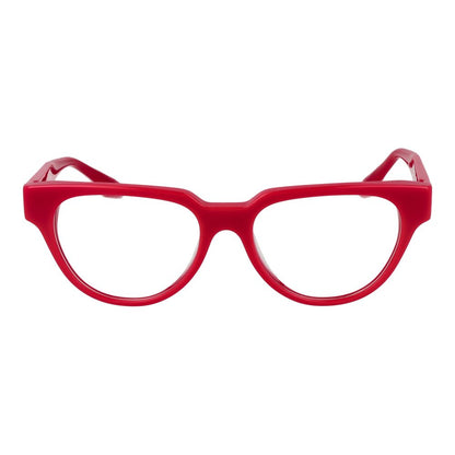 Trussardi Red Acetate Glasses (Frames) for women, full-rim style with demo lenses and spring hinge in panto style.