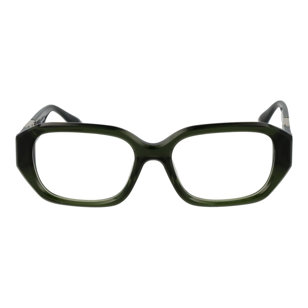 Trussardi Green Acetate Glasses (Frames) for women with full-rim rectangle style and spring hinges, featuring green frame and demo lenses.