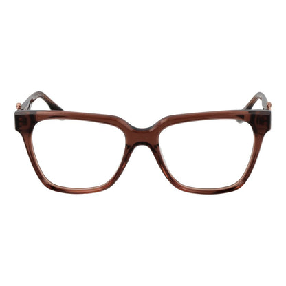 Trussardi Brown Acetate Glasses (Frames) - Women's full-rim square acetate frames with demo lenses, featuring a brown color.