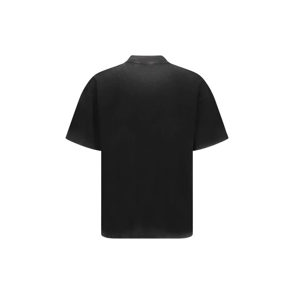 Represent Black Cotton T-Shirt with ribbed crew neck and monogram print, made in Portugal, perfect for a casual yet sophisticated look.