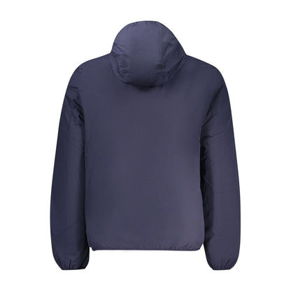 Back view of Norway 1963 Blue Polyester Men's Jacket with hood and zip fastening