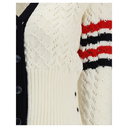 Thom Browne White Fleece Wool Cardigan