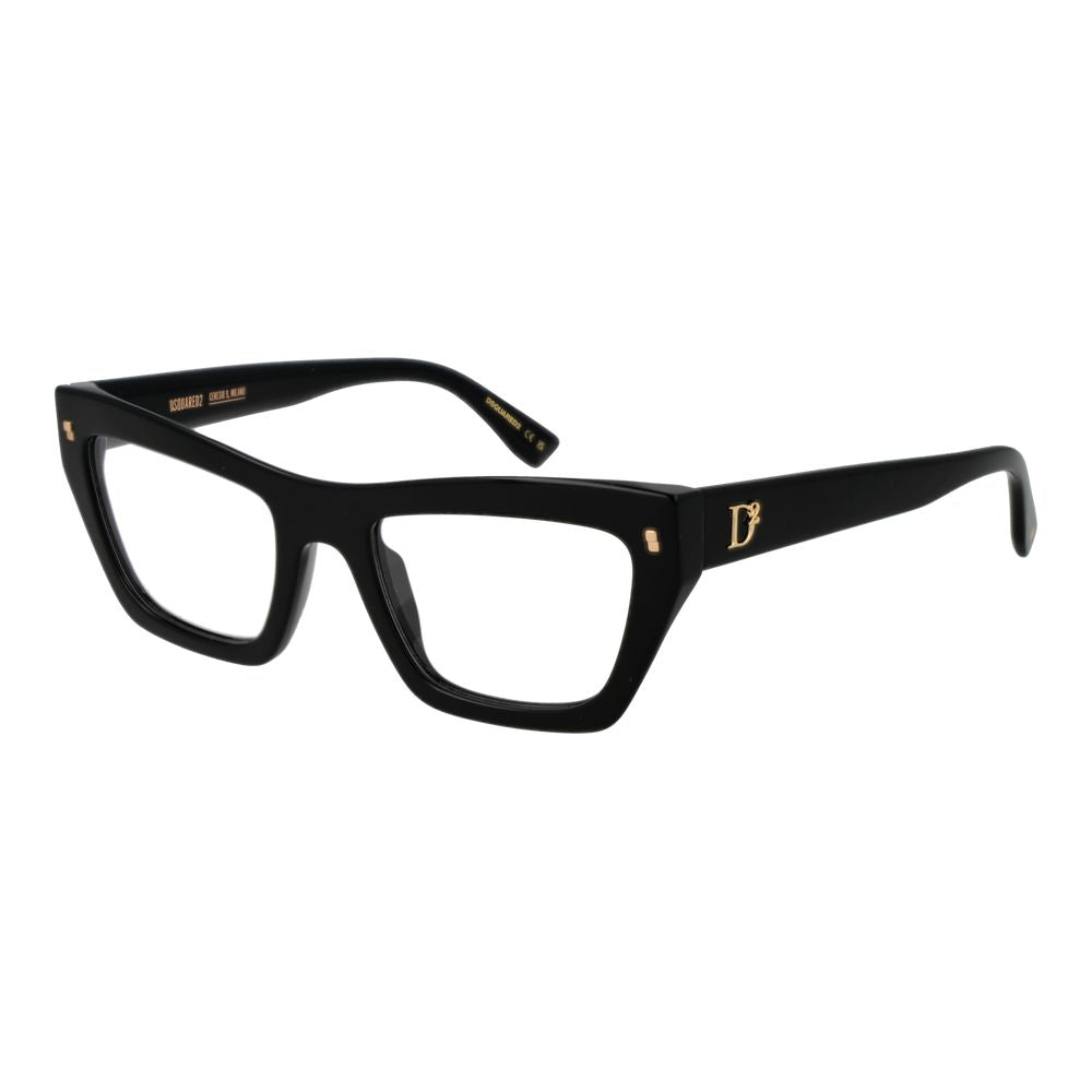 Dsquared² Black Acetate Glasses (Frames) - Women's full-rim cat-eye style with plastic demo lenses, 52-20-145 size, black acetate material.