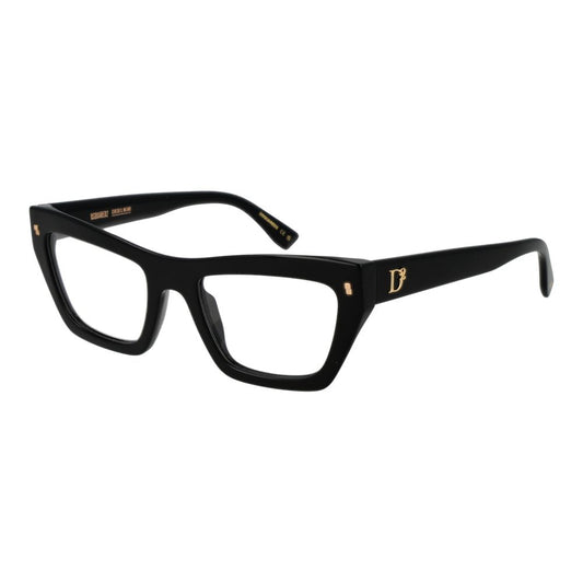 Dsquared² Black Acetate Glasses (Frames) full-rim cat eye style for women, black color with demo lenses, includes branded case.