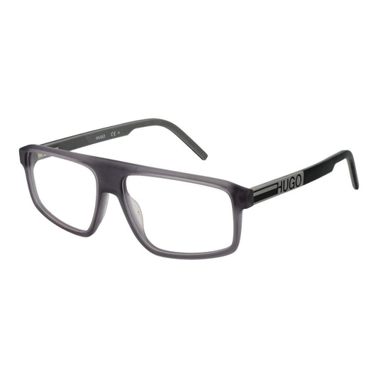 Hugo Boss Gray Acetate Glasses (Frames) for men, full-rim rectangle style with demo lenses, including branded case, spring hinge, size 56-14-140.