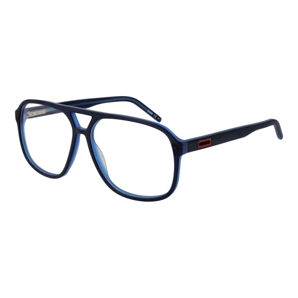 Hugo Boss Blue Acetate Glasses (Frames) for men in aviator style with full-rim blue acetate frame, demo lenses, and spring hinge.