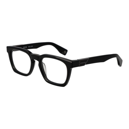 Police Black Cellulose Acetate Glasses (Frames), full-rim square style for men, black frame, demo lenses, model size 51-22-145.