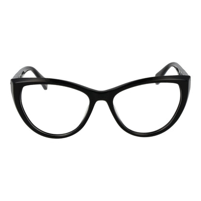 Police Black Plastic Glasses (Frames) for women, full-rim cat eye design with black plastic frame and demo lenses.