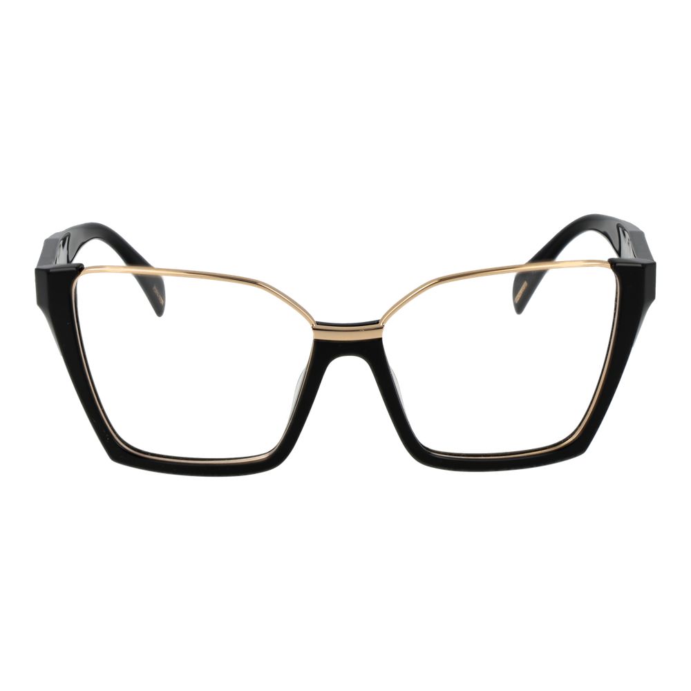 Front view of Police Black Cellulose Acetate Glasses (Frames) for women with full-rim square design and demo lenses.