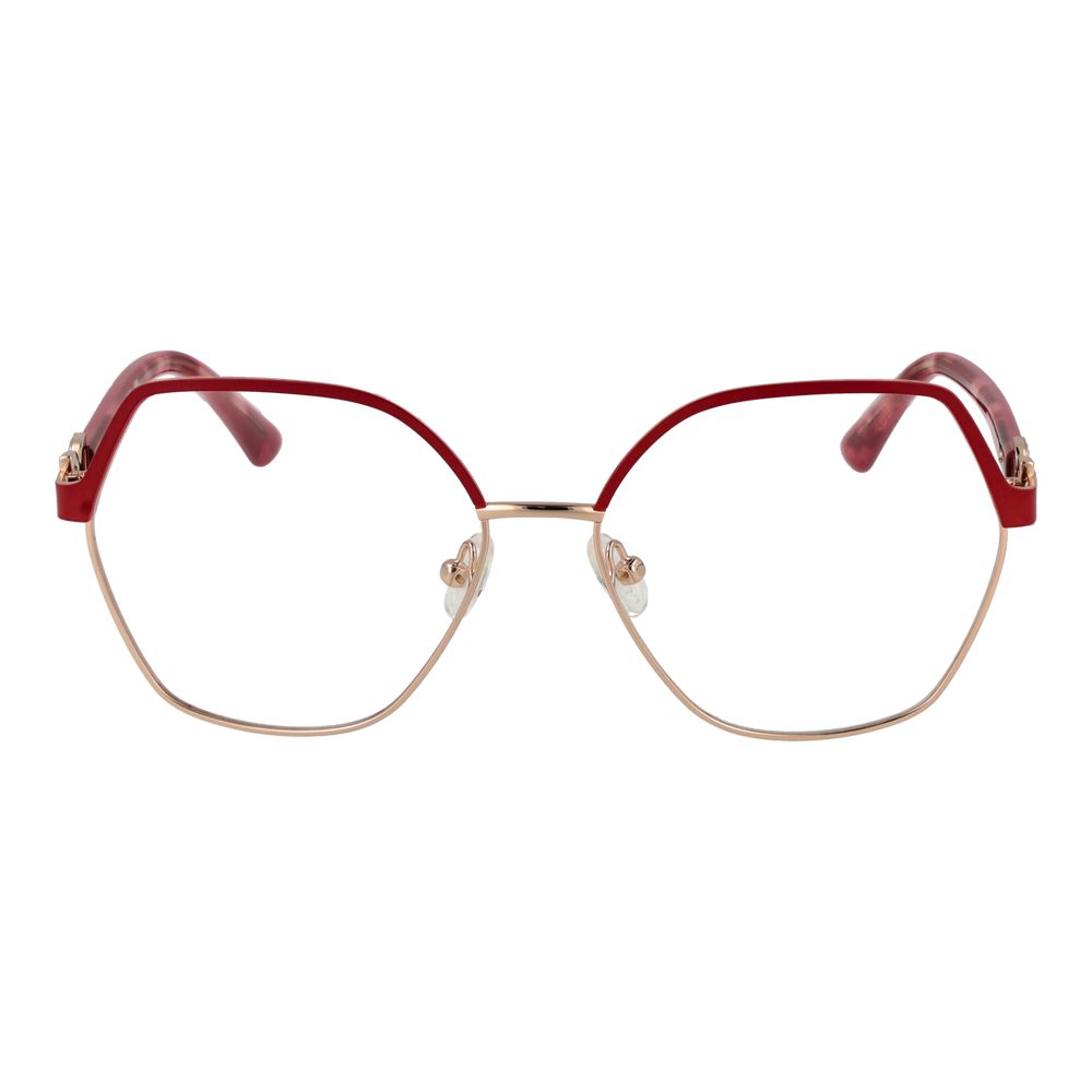 Marciano by Guess Red Metal Glasses (Frames) for women, square full-rim design with demo lenses, includes branded case.