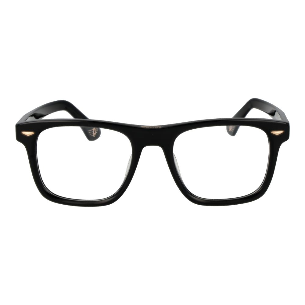 Police Black Cellulose Acetate Glasses (Frames) with full-rim rectangle design for men.