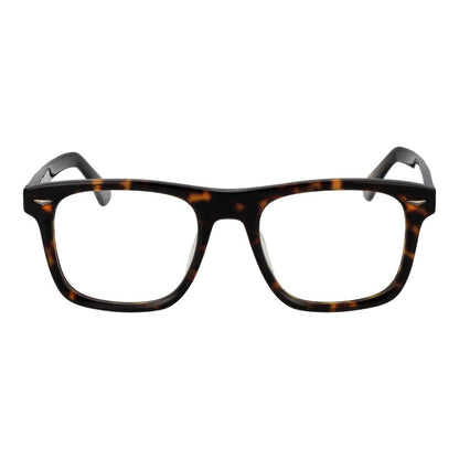 Police Brown Cellulose Acetate Glasses (Frames) in square style, full-rim with demo lenses, size 52-20-145, ideal for men.