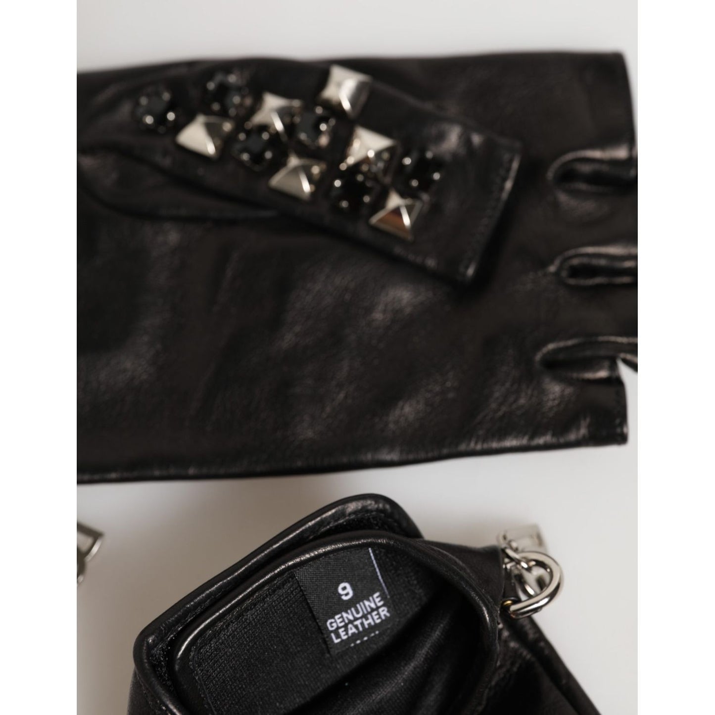 Dolce & Gabbana Black Leather Studded Fingerless Hand Mitten Men Gloves