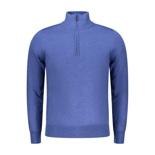 Rifle Blue Wool Men Sweater with half-zip and logo embroidery, crafted from wool, nylon, polyester blend for timeless style and elegance.