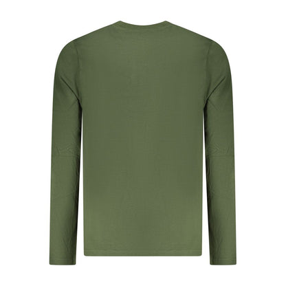 Norway 1963 Green Cotton Men T-Shirt back view, long-sleeved with classic crew neck, showcasing stylish applique logo for trendy fashion.