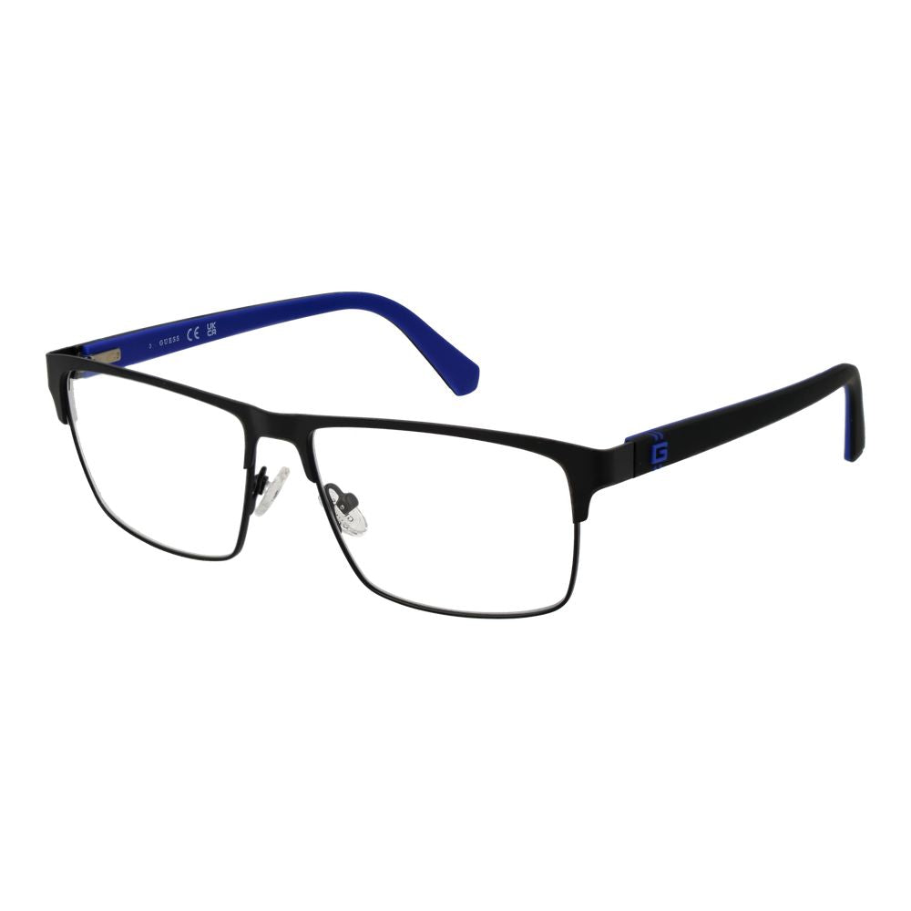 Alt Tag: Guess Black Metal Glasses (Frames) for men, full-rim rectangle style with metal frame, demo lenses, black color, branded case included.