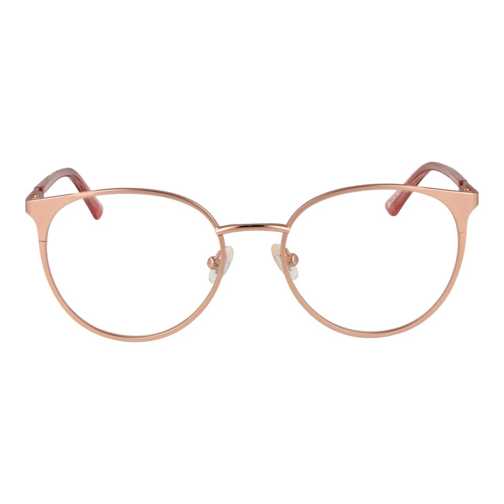 Guess Rose Gold Metal Glasses (Frames) for women with full-rim round style and demo lenses, 53-18-140 size, in rose gold metal.