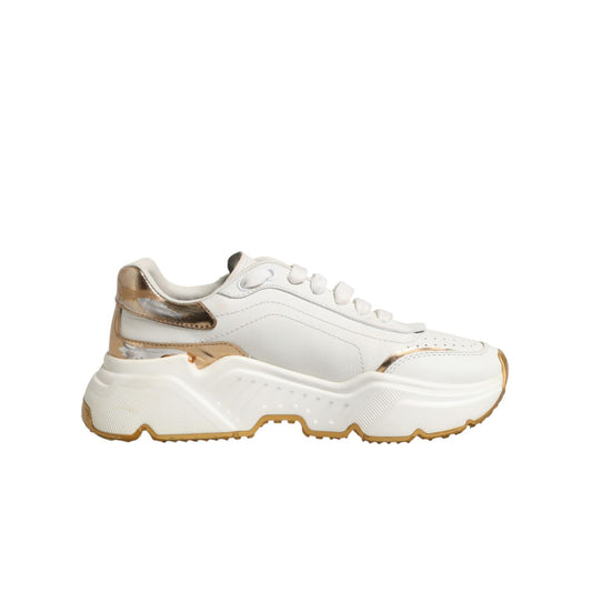 Dolce & Gabbana White Gold Daymaster Low Top Sneakers Shoes 1728,67345645728,Chunky - Sneakers - Shoes,Dolce & Gabbana,EU37/US6.5,Low Tops - Sneakers - Shoes,Material: 07%PL+10%PU+83lf,Preowned / Defect,Shoes,Sneakers - Shoes,White,Women