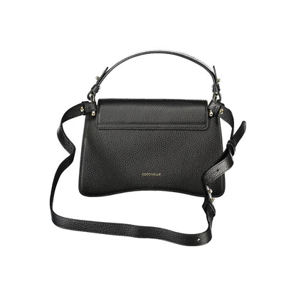 Coccinelle Black Leather Handbag with adjustable strap, snap closure, and logo detail