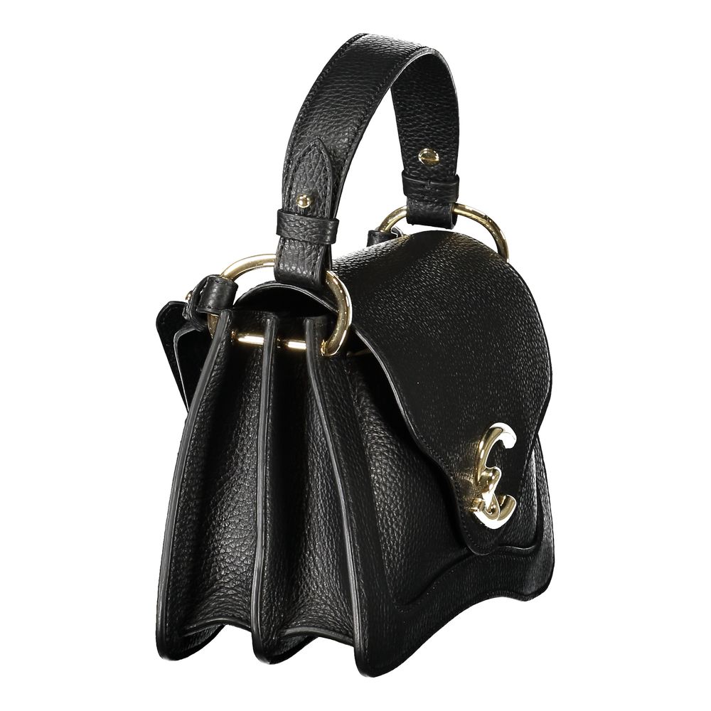 Coccinelle Black Leather Handbag with 1 handle, adjustable shoulder strap, internal pockets, snap closure, and contrasting details.