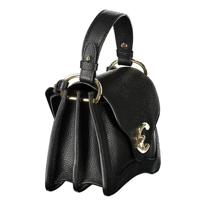 Coccinelle Black Leather Handbag with 1 handle, adjustable shoulder strap, internal pockets, snap closure, and contrasting details.