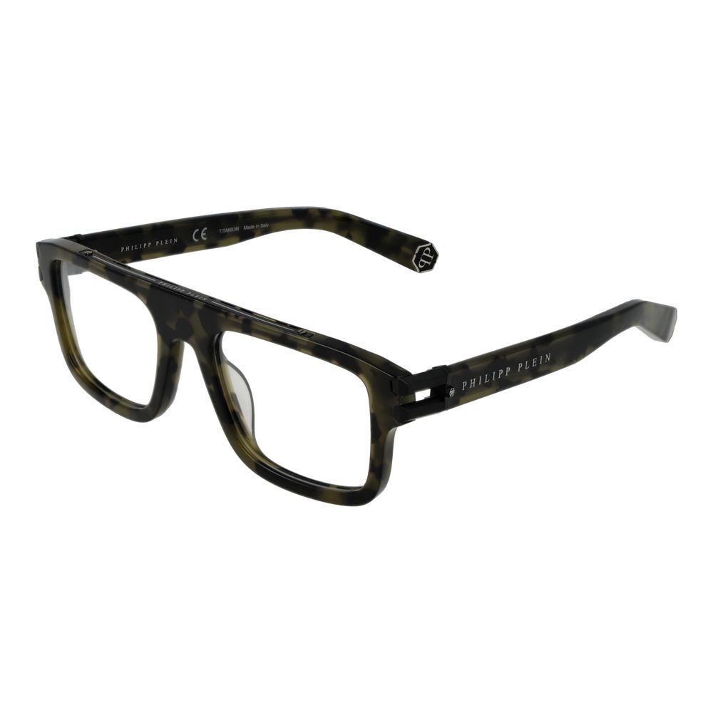 Philipp Plein Green Titanium Glasses (Frames) in square full-rim style with green titanium frame for men, includes branded case.