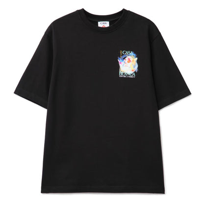 Alt Tag: Casablanca Black Cotton T-Shirt with colorful front print, short sleeves, and crew neck.