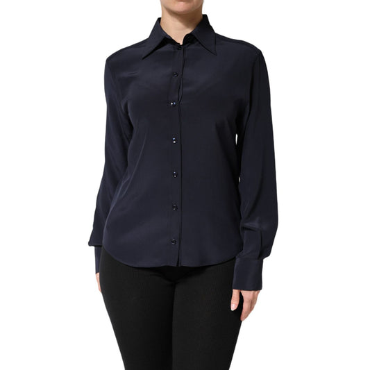 Dolce & Gabbana Blue Collared Long Sleeves Dress Shirt Top 1728,67345645728,Blue,Clothing,Dolce & Gabbana,Dress Shirts - Shirts - Clothing,IT42|M,Material: 100%SE,Preowned / Defect,Shirts - Clothing,Women